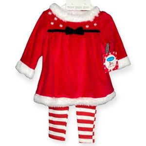 Bon Bébé 3-6M 6-9M Months Dress 3 Piece Santa Set Liggings Hat